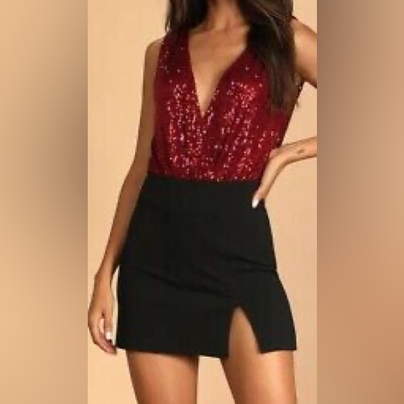 LULUS Evening Of Wonder Burgundy Sequin Cowl Back Bodysuit! - Picture 1 of 10